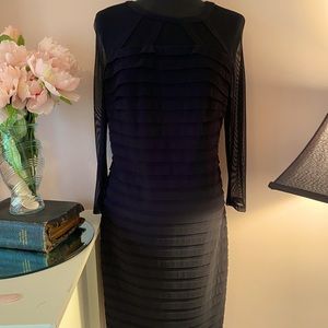 Adriana Papell sexy sheer long sleeve cocktail black dress size 6